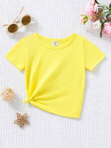 Baby Girl Slogan & Cartoon Face Print Tee - Yellow - View 2