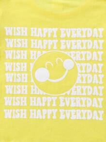 Baby Girl Slogan & Cartoon Face Print Tee - Yellow - View 3