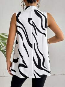 SHEIN Essnce 波浪線圖案開門襟馬甲西裝外套 - 白色 - 查看 3