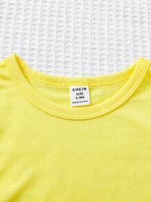 Baby Girl Slogan & Cartoon Face Print Tee - Yellow - View 4