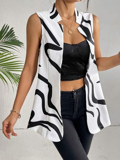 SHEIN Essnce 波浪線圖案開門襟馬甲西裝外套