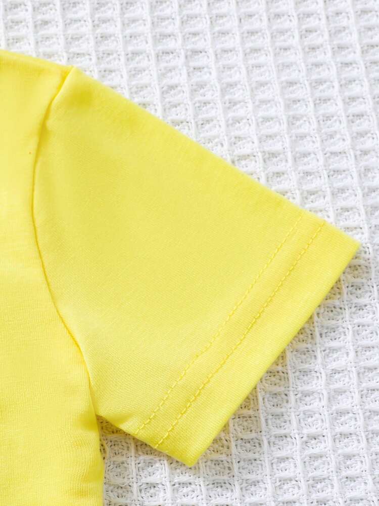 女嬰標語和卡通臉圖案T恤 - 黃色 - 查看 5