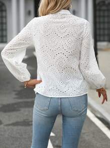 Chiquease 網眼刺繡前紐扣襯衫 - 白色 - 查看 3