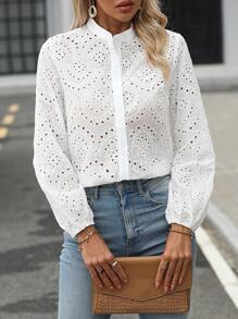 Chiquease 網眼刺繡前紐扣襯衫 - 白色 - 查看 1