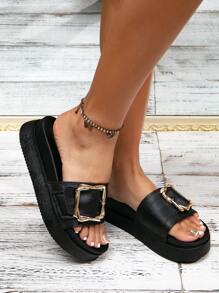 Papuci de exterior moale pentru femei cu toc cu pană, cu fund gros, sandale negre pentru femei cu toc pană, cu platformă groasă