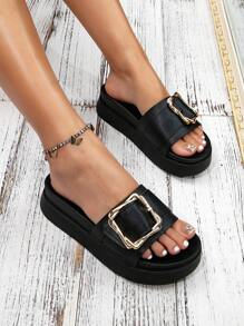 Papuci de exterior moale pentru femei cu toc cu pană, cu fund gros, sandale negre pentru femei cu toc pană, cu platformă groasă