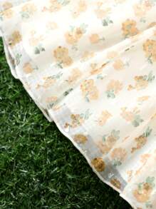 女嬰印花方領泡泡袖洋裝 - 米色 - 查看 5