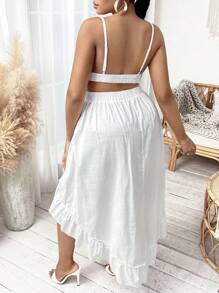 SHEIN SXY Hơn Cắt ra Xù Hoa Sen Váy Dây - trắng - Xem 2
