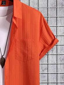 Manfinity Homme Hombres Camisa unicolor con botón - Naranja - Ver 5