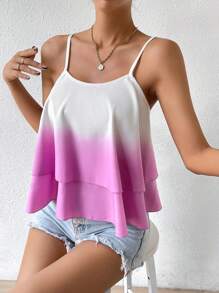 SHEIN Privé In Ombre Hai lớp Hem Cami ngọn - Nhiều màu - Xem 3