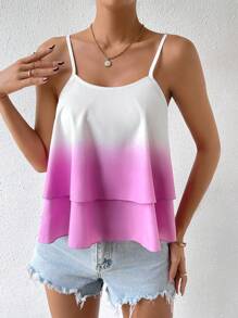 SHEIN Privé In Ombre Hai lớp Hem Cami ngọn - Nhiều màu - Xem 2