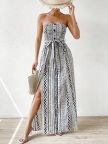 SHEIN VCAY In Địa lý Bao bên Thắt lưng Váy ống - Màu xanh hải quân - Xem 1