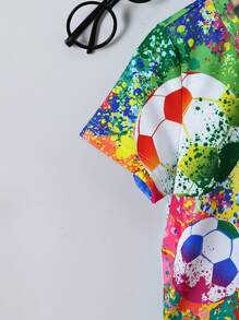 SHEIN Young Boy Soccer Print Tee & Shorts - Baby Blue - View 3