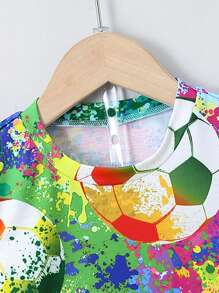 SHEIN Young Boy Soccer Print Tee & Shorts - Baby Blue - View 4