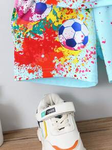 SHEIN Young Boy Soccer Print Tee & Shorts - Baby Blue - View 5