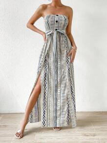 SHEIN VCAY In Địa lý Bao bên Thắt lưng Váy ống - Màu xanh hải quân - Xem 6