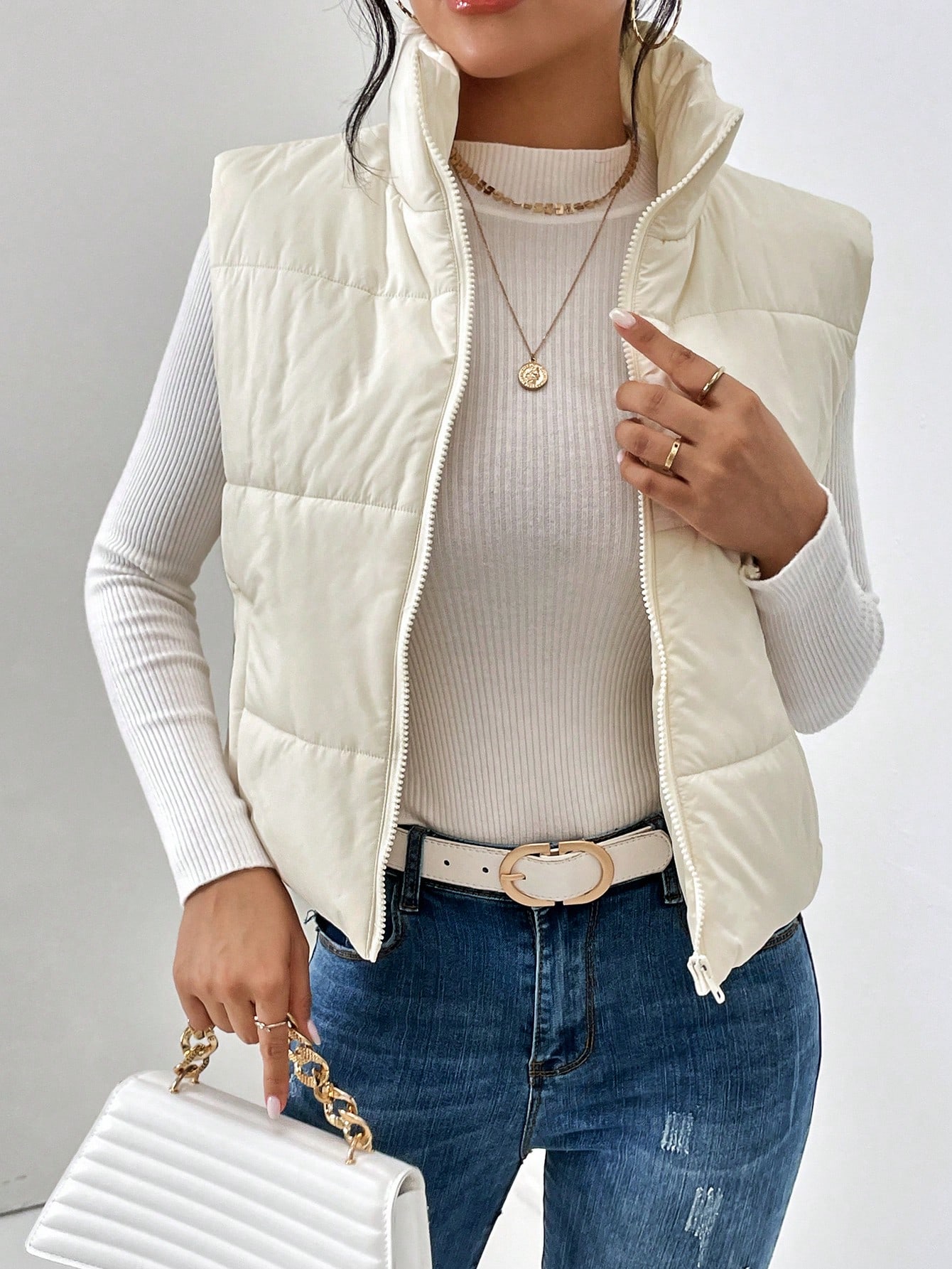 SHEIN Essnce Zip Up Puffer Vest Coat SHEIN USA