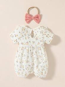 Souflis Souflis Newborn Baby Girl Ditsy Floral Bow Front Ruffle Trim Romper - White - View 2
