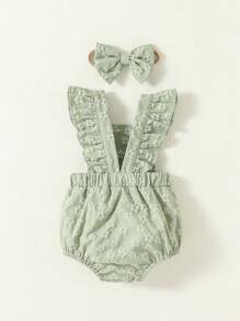 SHEIN Vintaside Kids Baby Girl Floral Pattern Ruffle Trim Bodysuit - Mint Green - View 2