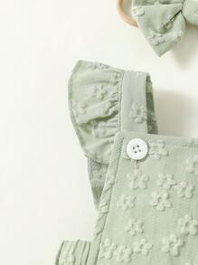 SHEIN Vintaside Kids Baby Girl Floral Pattern Ruffle Trim Bodysuit - Mint Green - View 4