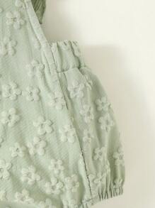 SHEIN Vintaside Kids Baby Girl Floral Pattern Ruffle Trim Bodysuit - Mint Green - View 5