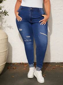 SHEIN CURVE+ Plus Ripped Skinny Jeans