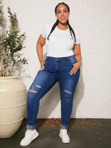 SHEIN CURVE+ Plus Ripped Skinny Jeans