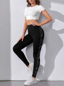 SHEIN Tall Rhinestone Floral Pattern Leggings