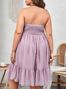 SHEIN VCAY Plus Swiss Dot Knot Front Ruffle Hem Tube Dress