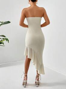 SHEIN Privé Asymmetrisk Nederkant med volanger Tub Klänning - Aprikos - Visa 2