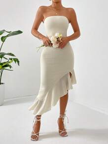 SHEIN Privé Asymmetrisk Nederkant med volanger Tub Klänning - Aprikos - Visa 3