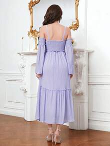 Modelyn Cold Shoulder Ruffle Hem Dress - Mauve Purple - View 2