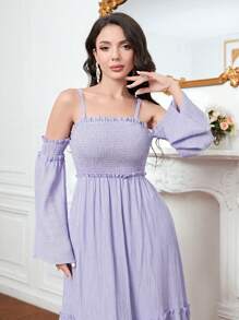 Modelyn Cold Shoulder Ruffle Hem Dress - Mauve Purple - View 5