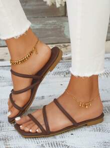 planare Women's Fashion Casual Vacation Style Square Toe Floral Print Slip-On Comfortable Summer Black Flat Sandals (Irregular Pattern) - Coffee Brown - View 10