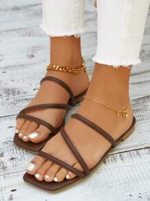 planare Women's Fashion Casual Vacation Style Square Toe Floral Print Slip-On Comfortable Summer Black Flat Sandals (Irregular Pattern) - Coffee Brown - View 11