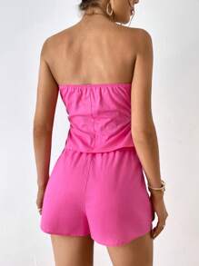 SHEIN Essnce Nút phía trước Ống ngọn & Quần short - Màu Hồng Tươi - Xem 2