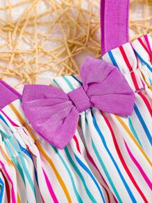 Baby Girl Striped Bow Front Cami Top & Ruffle Hem Shorts - Multicolor - View 3
