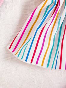 Baby Girl Striped Bow Front Cami Top & Ruffle Hem Shorts - Multicolor - View 4