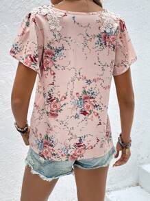 SHEIN VCAY 印花花瓣袖襯衫 - 粉色 - 查看 2