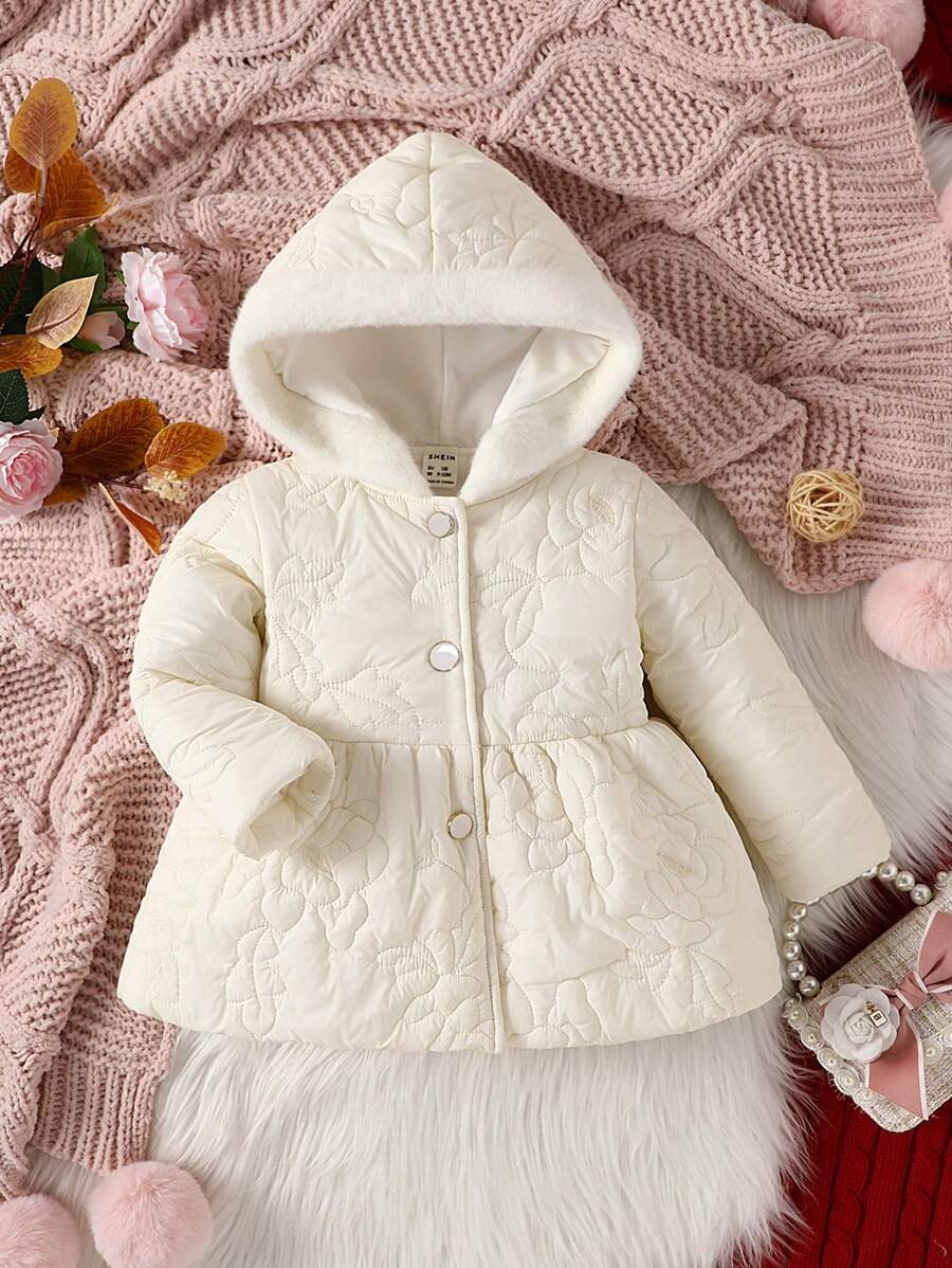 Baby Girl Button Up Hooded Coat - Beige - View 1