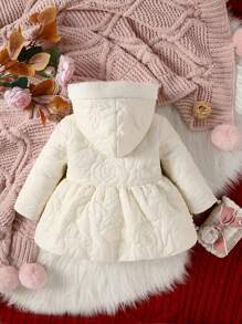 Baby Girl Button Up Hooded Coat - Beige - View 2