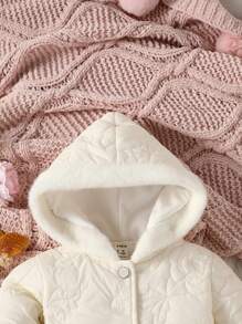 Baby Girl Button Up Hooded Coat - Beige - View 6