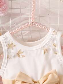 Souflis Souflis 女嬰花卉刺繡前蝴蝶結網紗覆蓋洋裝 - 白色 - 查看 5