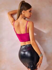 Allurite 素色吊帶短上衣 - 玫紅色 - 查看 2