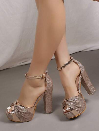 2025 秋冬女式防水厚底高跟露趾凉鞋，粗跟，适合夜店派对、春夏、性感、女式浅口鞋