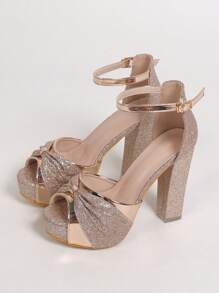 女士防水厚底高跟露趾凉鞋，粗跟设计，适合夜店派对、春夏穿着，性感迷人，女士高跟鞋 - 香檳色 - 查看 5