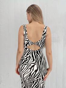 Siren Gaze Zebra Striped Tank Dress Summer Casual - Black and White - View 3