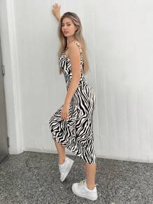 Siren Gaze Zebra Striped Tank Dress Summer Casual - Black and White - View 4