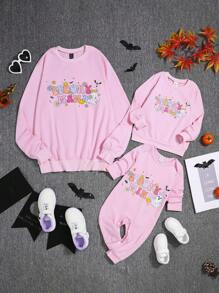 SHEIN Unity 1 Miếng Bản in Halloween Áo nỉ - Hồng - Xem 3