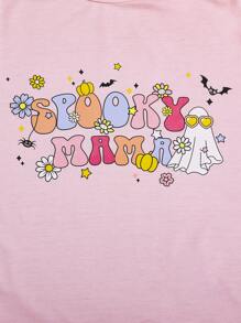 SHEIN Unity 1 Miếng Bản in Halloween Áo nỉ - Hồng - Xem 5